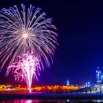 Fireworks display in the shape of willow at Newcastle, Co. Down , Northern Ireland at Halloween.