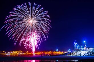 Fireworks display in the shape of willow at Newcastle, Co. Down , Northern Ireland at Halloween.