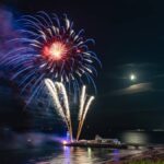 Bournemouth at night with a fireworks display from the pier