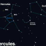 A conceptual image of how to find Hercules and his mighty globular clusters in the sky created using a planetarium software. Look up after sunset during summer months to find Hercules! Scan between Vega and Arcturus, near the distinct pattern of Corona Borealis. Once you find its stars, use binoculars or a telescope to hunt down the globular clusters M13 and M92. If you enjoy your views of these globular clusters, you’re in luck – look for another great globular, M3, in the nearby constellation of Boötes. Credit: NASA