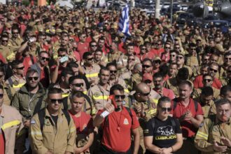 Greek firefighters protest for permanent jobs as summers become more perilous