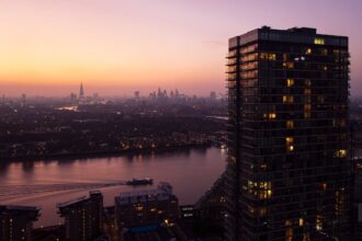 Elevated view over city of London skyline