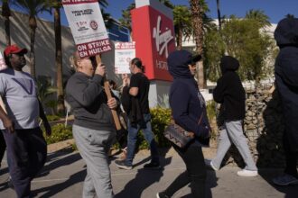 Hundreds of hospitality workers are on strike at a casino near the Las Vegas Strip