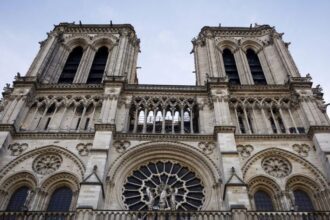 Notre-Dame Cathedral is seen in Paris, Friday Nov. 29 2024 ahead of French President Emmanuel Macron's final visit to the construction site to see the restored interiors before the iconic monument's reopening for worship on Dec. 8. (Sarah Meyssonnier, Pool via AP)