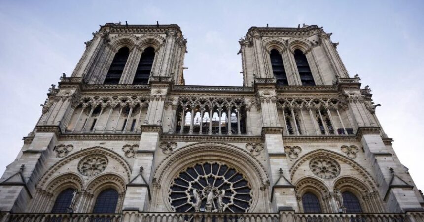 Notre-Dame Cathedral is seen in Paris, Friday Nov. 29 2024 ahead of French President Emmanuel Macron's final visit to the construction site to see the restored interiors before the iconic monument's reopening for worship on Dec. 8. (Sarah Meyssonnier, Pool via AP)