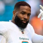 MIAMI GARDENS, FLORIDA - NOVEMBER 24: Odell Beckham Jr. #3 of the Miami Dolphins warms up prior to the game against the New England Patriots at Hard Rock Stadium on November 24, 2024 in Miami Gardens, Florida. (Photo by Carmen Mandato/Getty Images)