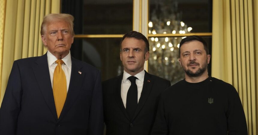 Trump is welcomed by Macron to Paris with presidential pomp and joined by Zelensky in their meeting